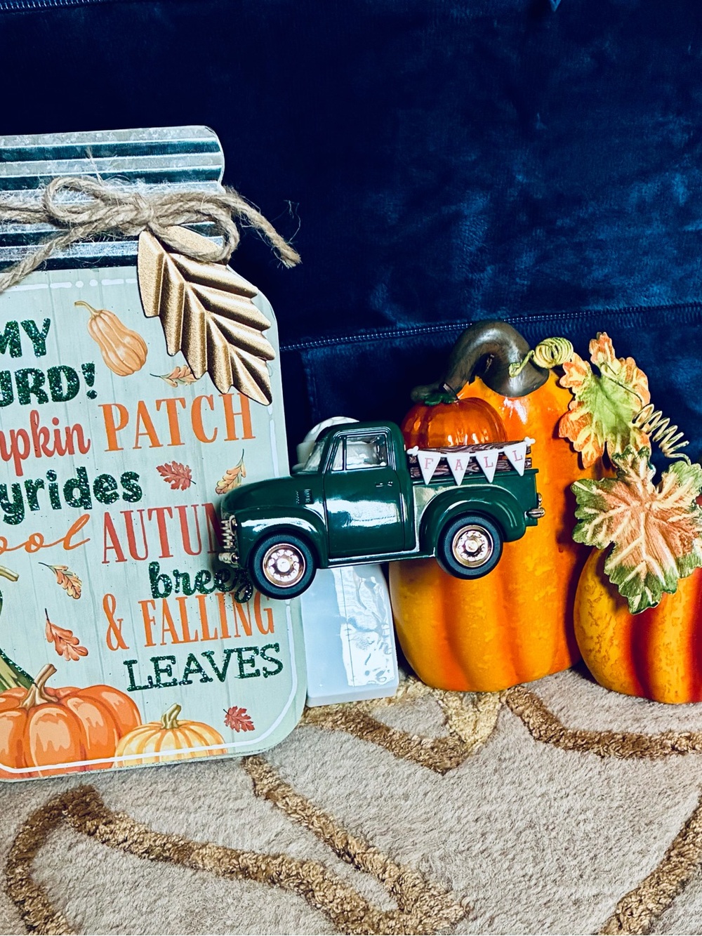 Wallflower Green Truck with Orange Pumpkins Autumn Décor